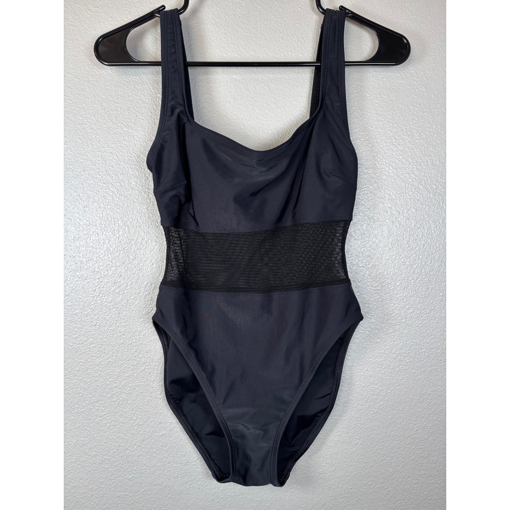 Anne Cole Collection Black One Piece Swimsuit Size 6 Mesh Inset Sleek Vintage